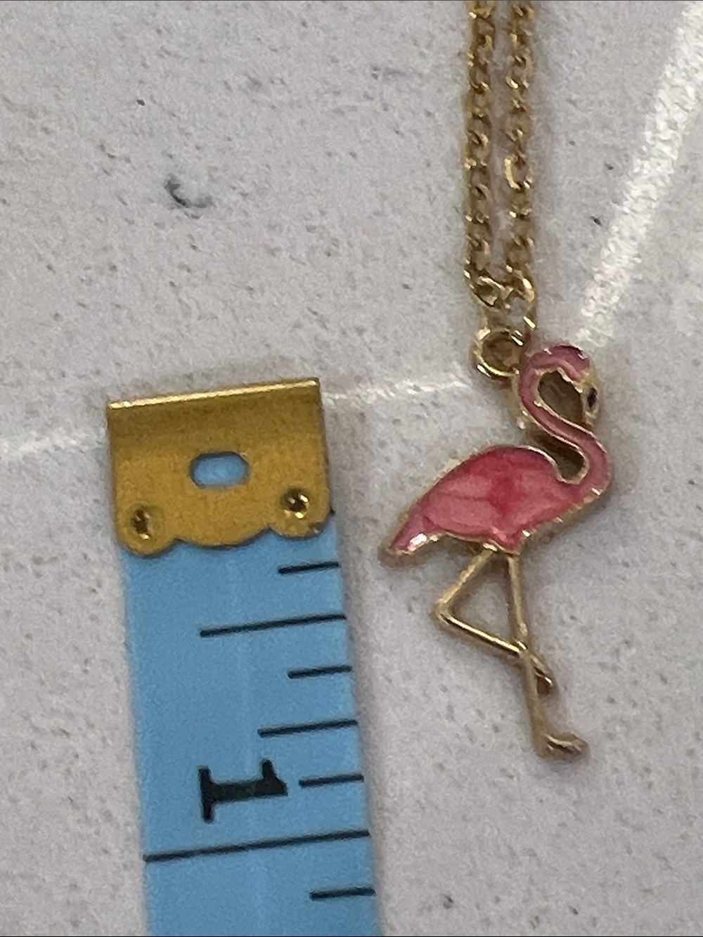 Gold Flamingo Pendant Necklace - Pink Enamel - Picture 9 of 11